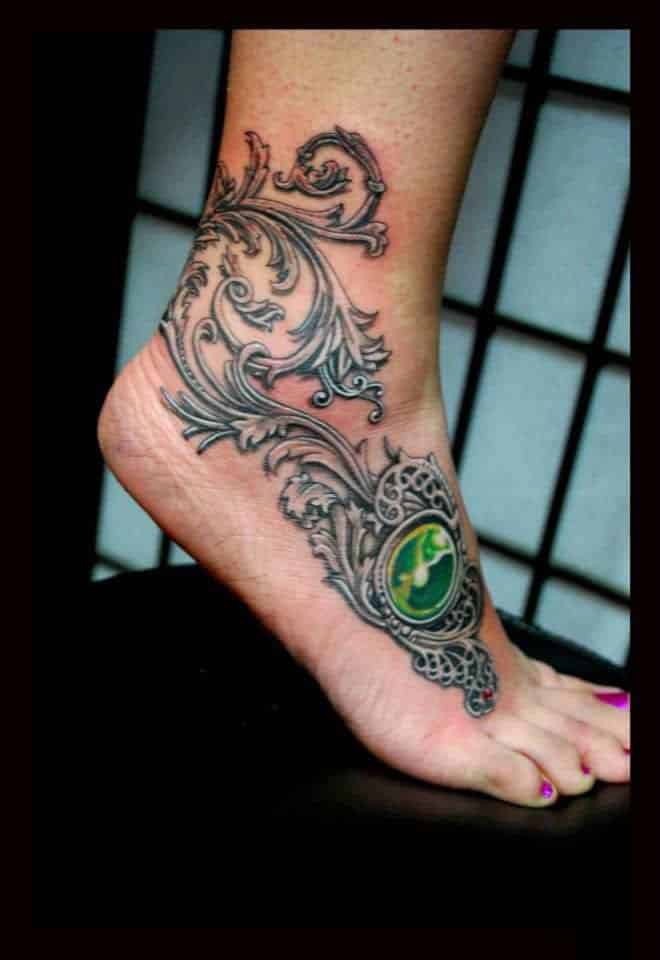 Emerald Tattoo Design on the Foot