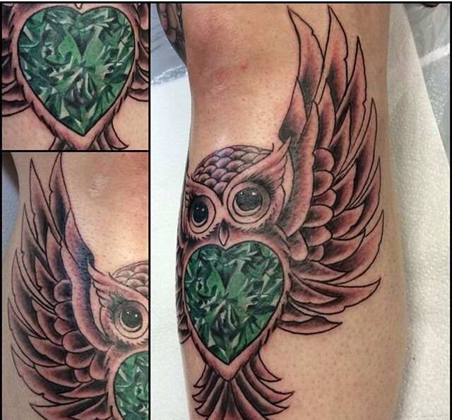 Emerald Tattoo Design with Owl