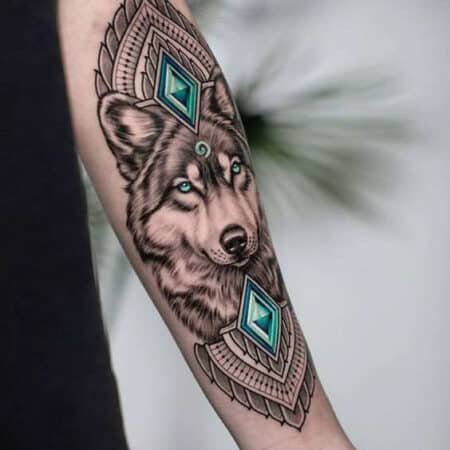 Emerald Tattoo Design With Wolf Element