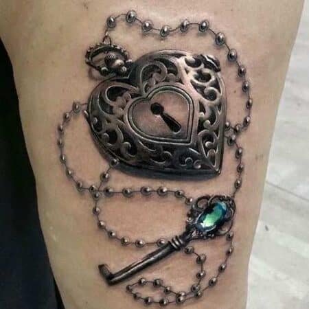 Lock & Key Emerald Tattoo Design